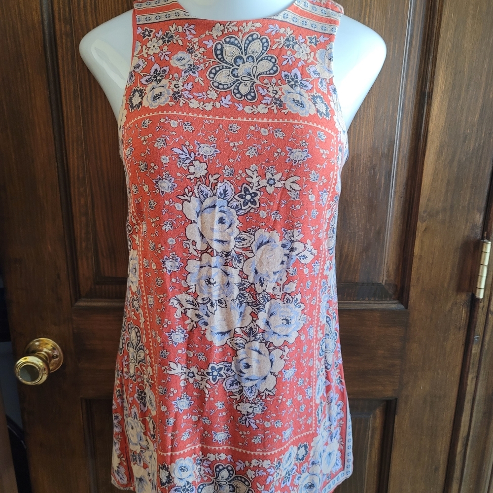 Ecoté Sleeveless Dress Orange Cream Blue Sz S P2P 15.5 L 22